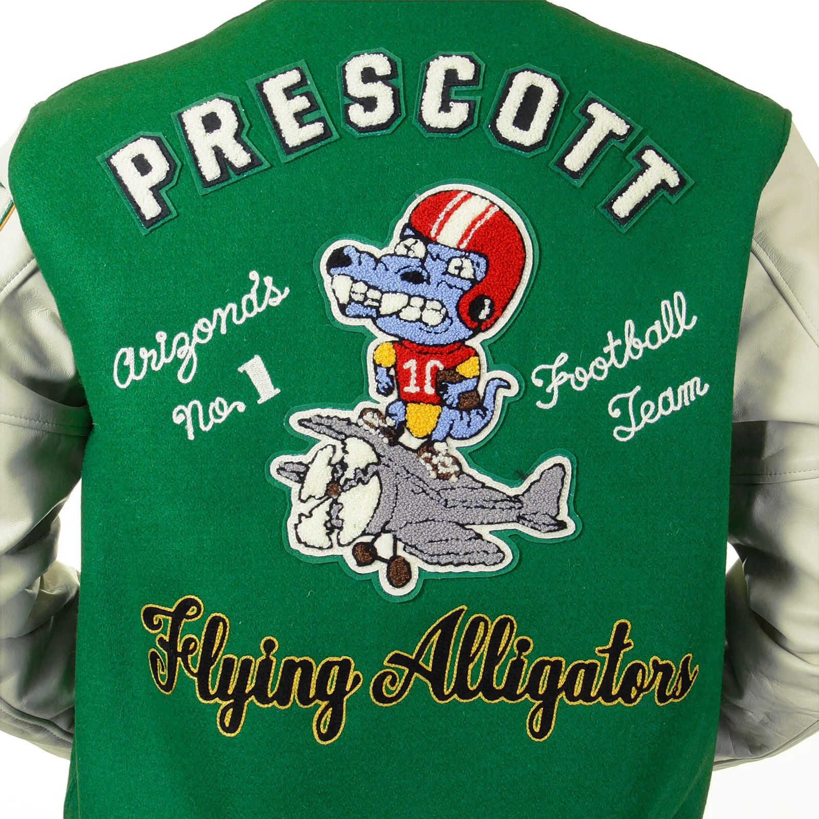 Whitesville Regular Fit WV12077 Kelly Green Melton Wool Flying Aliigators Stadium Jacket with White Leather Sleeves CANE2102 - Image 7