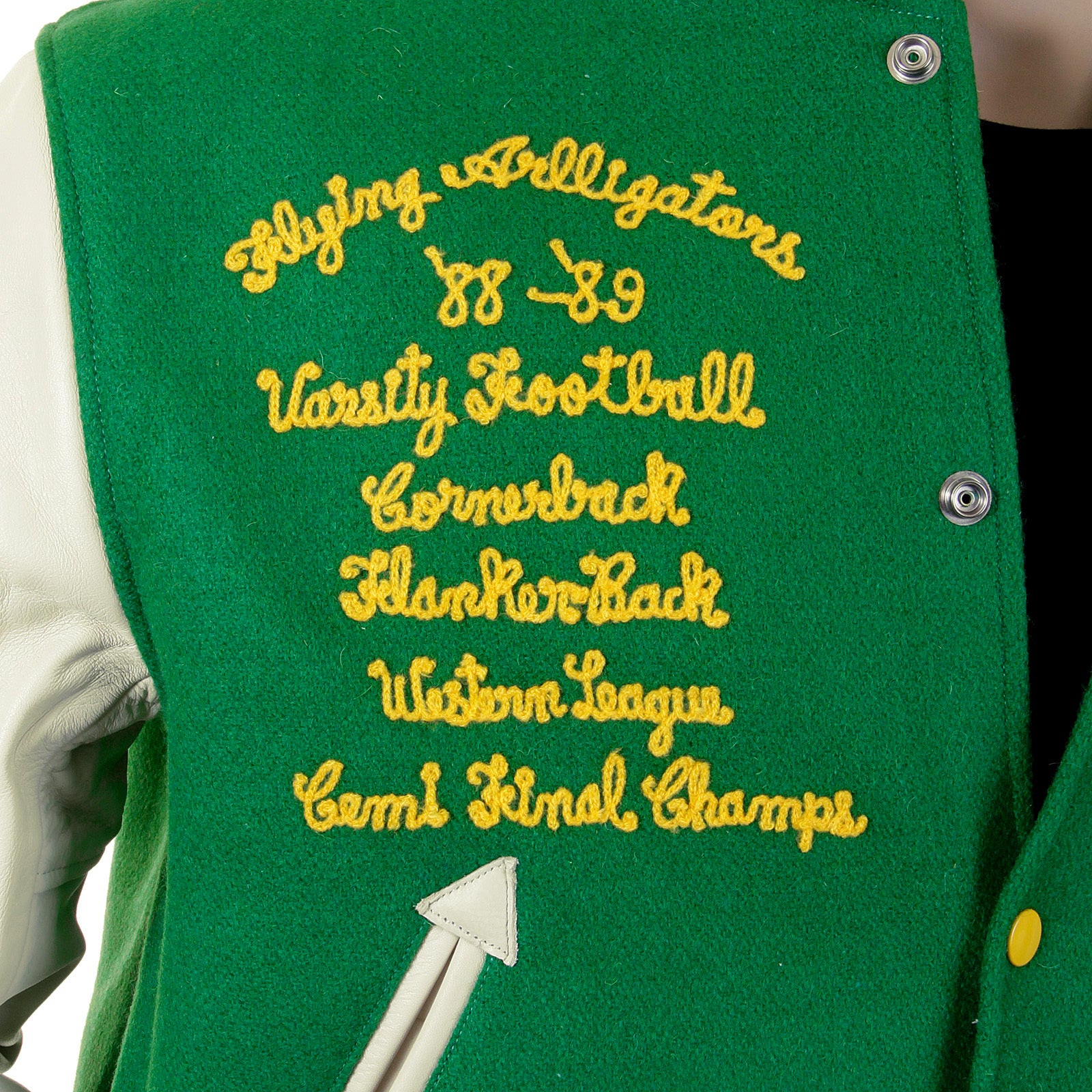 Whitesville Regular Fit WV12077 Kelly Green Melton Wool Flying Aliigators Stadium Jacket with White Leather Sleeves CANE2102 - Image 9