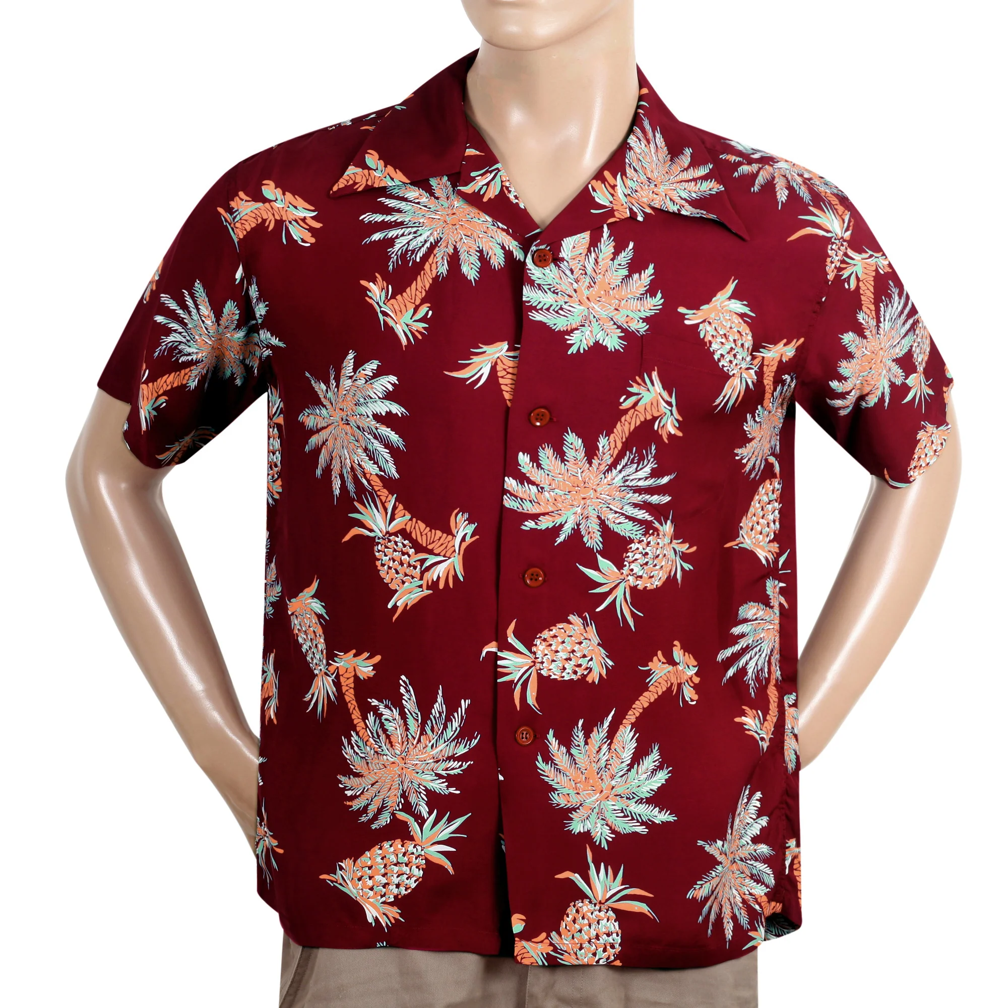 Studded Palm Tree Rayon Made SS38040 Wine Hawaiian Shirt SURF10262 - Image 6